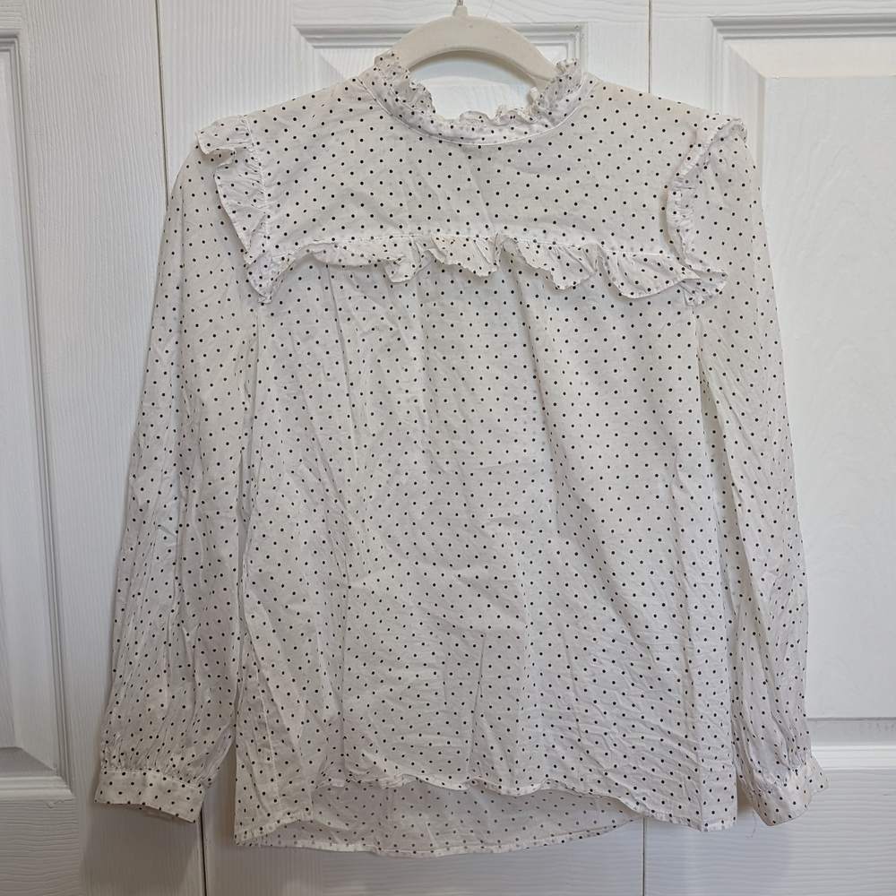 White Polka Dot Ruffle Blouse